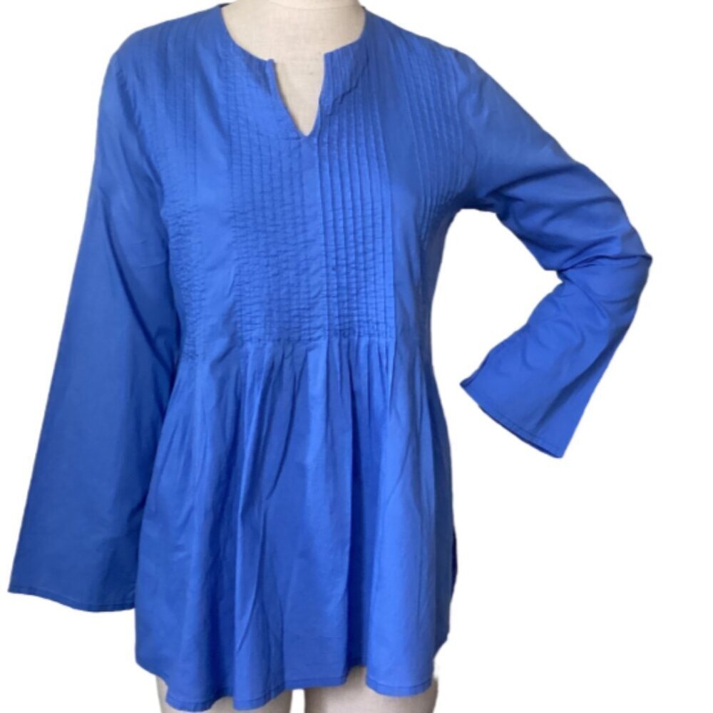 The Company Store Cotton‎ Pleated Voile Tunic Top Sz S Periwinkle Blue 84D